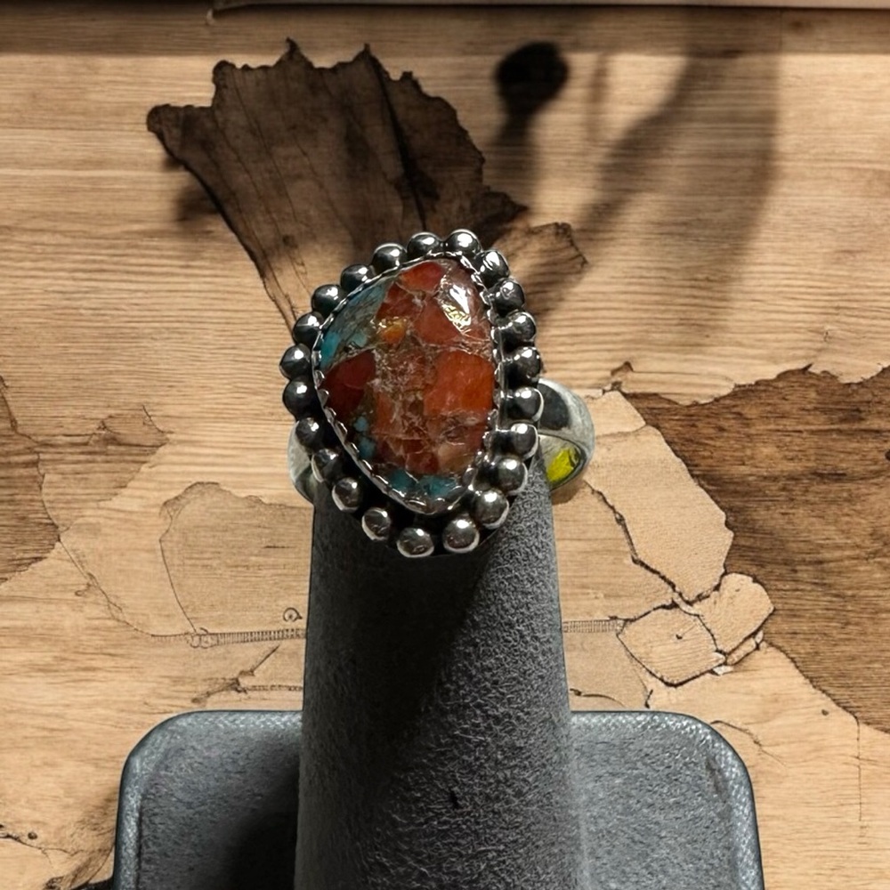 Turquoise & Infused Coral Sterling Silver Ring